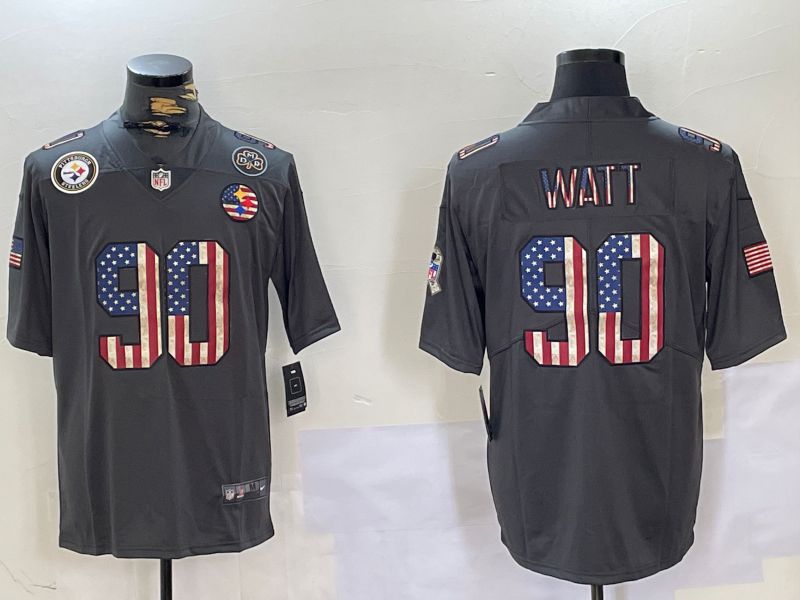 Men Pittsburgh Steelers #90 Watt Grey 2024 Nike National Flag Limited NFL Jersey style 4->pittsburgh steelers->NFL Jersey